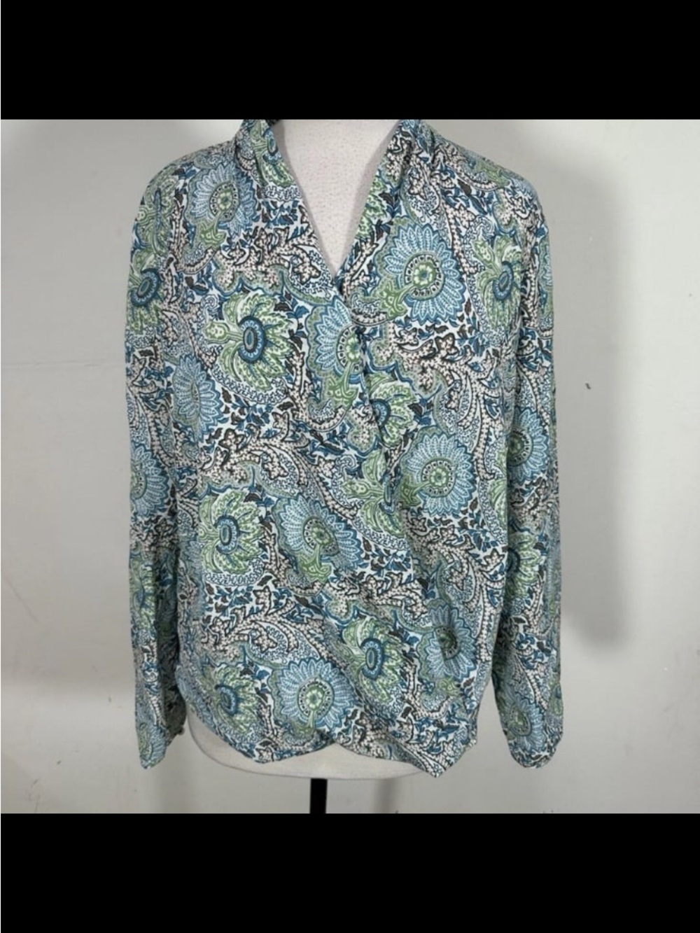 Talbots Blue and Green Paisley Surplice Blouse